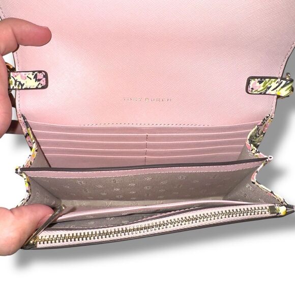 Tory Burch Beige Floral Print Leather Gemini Shoulder Bag - Picture 5 of 7